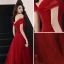 Chic / Beautiful Burgundy Evening Dresses  2019 A-Line / Princess Off-The-Shoulder Beading Crystal Sleeveless Backless Floor-Length / Long Formal Dresses