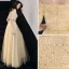 Modern / Fashion Gold Evening Dresses  2019 A-Line / Princess Off-The-Shoulder Sequins Tassel Short Sleeve Floor-Length / Long Formal Dresses