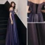 Elegant Grape Evening Dresses  2019 A-Line / Princess Off-The-Shoulder Beading Crystal Sequins Short Sleeve Backless Floor-Length / Long Formal Dresses