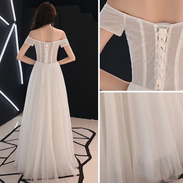 Élégant Ivoire Robe De Bal 2019 Princesse De l'épaule En Dentelle Fleur Faux Diamant Manches Courtes Dos Nu Longue Robe De Ceremonie