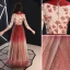 Charming Gradient-Color Burgundy Evening Dresses  2019 A-Line / Princess V-Neck Lace Star 3/4 Sleeve Floor-Length / Long Formal Dresses
