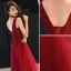 Chic / Belle Bordeaux Robe De Soirée 2019 Princesse V-Cou Sans Manches Perlage Cristal En Dentelle Fleur Dos Nu Longue Robe De Ceremonie
