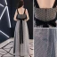Chic / Beautiful Grey Evening Dresses  2019 A-Line / Princess V-Neck Bow Spotted Sleeveless Backless Floor-Length / Long Formal Dresses