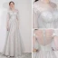 Elegant Grey Evening Dresses  2019 A-Line / Princess Scoop Neck Appliques Lace Flower 1/2 Sleeves Floor-Length / Long Formal Dresses