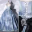 Illusion Sky Blue Prom Dresses 2021 Ball Gown Strapless Bow Sleeveless Backless Floor-Length / Long Formal Dresses