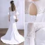Amazing / Unique White Wedding Dresses 2018 Trumpet / Mermaid Appliques Scoop Neck Backless 3/4 Sleeve Wedding