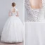 Elegant White Wedding Dresses 2019 Ball Gown High Neck Lace Flower Sequins Short Sleeve Backless Floor-Length / Long