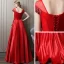 Luxury / Gorgeous Red Evening Dresses  2018 A-Line / Princess Handmade  Beading Crystal Rhinestone V-Neck Backless Short Sleeve Floor-Length / Long Formal Dresses