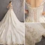 Élégant Champagne Robe De Mariée 2019 Princesse Encolure Dégagée Volants Perlage Perle En Dentelle Fleur Manches Courtes Dos Nu Royal Train
