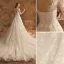 Élégant Champagne Robe De Mariée 2019 Princesse Encolure Dégagée En Dentelle Fleur Étoile 3/4 Manches Dos Nu Chapel Train