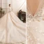 Luxury / Gorgeous Champagne Wedding Dresses 2019 Ball Gown Scoop Neck Handmade  Beading Lace Flower Crystal 3/4 Sleeve Backless Royal Train