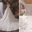 Elegante Ivory / Creme Brautkleider / Hochzeitskleider 2019 A Linie Rundhalsausschnitt Pailletten Spitze Blumen Quaste 3/4 Ärmel Rückenfreies Kathedrale Schleppe
