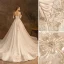 Charming Champagne Wedding Dresses 2019 A-Line / Princess Scoop Neck Beading Lace Flower Sequins 3/4 Sleeve Backless Cathedral Train Wedding