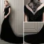 Stunning Black Evening Dresses  2018 Trumpet / Mermaid Beading Tassel Suede High Neck Short Sleeve Court Train Formal Dresses