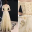 Modern / Fashion Gold Evening Dresses  2019 A-Line / Princess Off-The-Shoulder Glitter Sequins Metal Sash Short Sleeve Backless Floor-Length / Long Formal Dresses