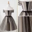 Charming Black Party Dresses 2019 A-Line / Princess Off-The-Shoulder Beading Crystal Appliques Bow Short Sleeve Backless Short Formal Dresses