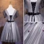 Chic / Beautiful Black Homecoming Graduation Dresses 2019 A-Line / Princess V-Neck Beading Crystal Appliques Short Sleeve Backless Bow Short Formal Dresses