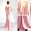 Chic / Beautiful Blushing Pink Evening Dresses  2019 Trumpet / Mermaid V-Neck Crystal Rhinestone Short Sleeve Backless Floor-Length / Long Formal Dresses