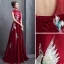 Chinese style Burgundy Embroidered Satin Evening Dresses  2021 A-Line / Princess High Neck Pearl Rhinestone Bow Short Sleeve Backless Floor-Length / Long Formal Dresses