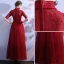 Chinese style Burgundy Evening Dresses  2019 A-Line / Princess High Neck Lace Beading Crystal Bow Sash 1/2 Sleeves Floor-Length / Long Formal Dresses