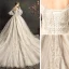 Élégant Champagne Robe De Mariée 2019 Robe Boule V-Cou En Dentelle Fleur Manches de cloche Dos Nu Cathedral Train