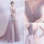 Charmant Perle Rose Robe De Bal 2021 Princesse Col v profond Perlage Paillettes Sans Manches Dos Nu Train De Balayage Robe De Ceremonie