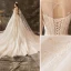 Luxury / Gorgeous Champagne Wedding Dresses 2019 A-Line / Princess Scoop Neck Beading Crystal Lace Flower Sequins Sleeveless Backless Watteau Train Royal Train