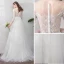 Elegante Ivoor Trouwjurken 2019 A lijn Ronde Hals Kant Bloem 3/4 Mouwen Beklede Knoop Sweep Trein