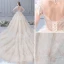 Luxury / Gorgeous Champagne Wedding Dresses 2019 A-Line / Princess High Neck Beading Crystal Pearl Sequins Short Sleeve Backless Royal Train