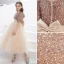 Fashion Gold Sequins Short Birthday Flower Girl Dresses 2021 A-Line / Princess Scoop Neck Bow Sash Short Sleeve
