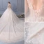 Luxe Champagne Robe De Mariée 2019 Robe Boule Encolure Dégagée Paillettes En Dentelle Fleur 3/4 Manches Dos Nu Royal Train