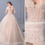 Elegant Champagne Wedding Dresses 2019 Ball Gown Off-The-Shoulder Beading Pearl Sequins Appliques Lace Flower Short Sleeve Backless Floor-Length / Long