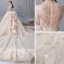 Luxury / Gorgeous Champagne Wedding Dresses 2019 Ball Gown Scoop Neck Beading Pearl Sequins Lace Flower Cap Sleeves Backless Royal Train Cascading Ruffles