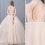 Chic / Beautiful Champagne Wedding Dresses 2019 Ball Gown High Neck Beading Sequins Lace Flower Sleeveless Backless Pearl Floor-Length / Long