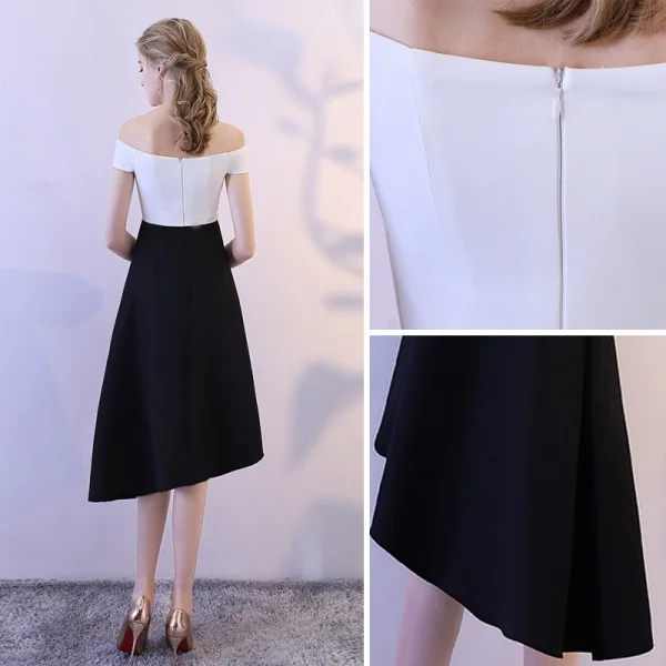 Unique Noir Blanche de retour Robe De Graduation 2018 Princesse De l'épaule Dos Nu Sans Manches Mi-Longues Robe De Ceremonie