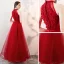 Chic / Beautiful Red Prom Dresses 2018 A-Line / Princess Appliques Lace Bow Scoop Neck Sleeveless Ankle Length Formal Dresses