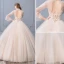 Elegante Champagner Brautkleider / Hochzeitskleider 2019 Ballkleid Stehkragen Perlenstickerei Pailletten Spitze Blumen Lange Ärmel Rückenfreies Lange