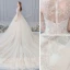 Chic / Belle Champagne Robe De Mariée 2019 Princesse Encolure Dégagée Perlage En Dentelle Fleur 1/2 Manches Cathedral Train