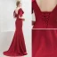 Chic / Belle Couleur Unie Bordeaux Robe De Soirée Trompette / Sirène 2019 V-Cou Dos Nu Perlage Cristal 1/2 Manches Train De Balayage Robe De Ceremonie