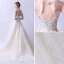 Charming Champagne Wedding Dresses 2019 A-Line / Princess V-Neck Beading Lace Flower Bell sleeves Backless Sweep Train