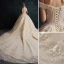 Luxe Champagne Robe De Mariée 2019 Robe Boule De l'épaule Perlage Perle En Dentelle Fleur Paillettes Manches Courtes Dos Nu Cathedral Train