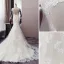 Sexy Champagne Wedding Dresses 2019 Trumpet / Mermaid Scoop Neck Sequins Pearl Lace Flower Long Sleeve Backless Court Train