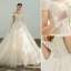 Élégant Champagne Robe De Mariée 2019 Princesse De l'épaule Perlage Paillettes En Dentelle Fleur Manches Courtes Cathedral Train