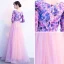 Chic / Beautiful Candy Pink Prom Dresses 2018 A-Line / Princess Appliques Bow Scoop Neck 3/4 Sleeve Floor-Length / Long Formal Dresses