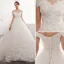 Schöne Ivory / Creme Brautkleider / Hochzeitskleider Gekreuzte Träger A Linie Off Shoulder Perle Spitze Blumen Applikationen Pailletten Kurze Ärmel Rückenfreies Kathedrale Schleppe