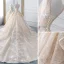 Luxury / Gorgeous Champagne Wedding Dresses 2019 A-Line / Princess V-Neck Sequins Cascading Ruffles Sleeveless Backless Cathedral Train
