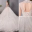 Chic / Beautiful Champagne Wedding Dresses 2019 A-Line / Princess High Neck Appliques Lace Flower Beading Pearl Sequins Cap Sleeves Backless Cathedral Train