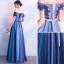 Élégant Bleu Marine Robe De Bal 2018 Princesse Appliques Noeud Perlage Cristal De l'épaule Dos Nu Sans Manches Longue Robe De Ceremonie