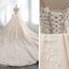 Chic / Beautiful Champagne Wedding Dresses 2019 A-Line / Princess Scoop Neck Lace Flower Appliques Beading Pearl Sequins Long Sleeve Backless Cathedral Train