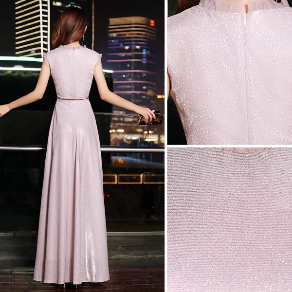 Chic / Beautiful Blushing Pink Evening Dresses 2019 A-Line / Princess Scoop Neck Glitter Polyester Sash Sleeveless Floor-Length / Long Formal Dresses